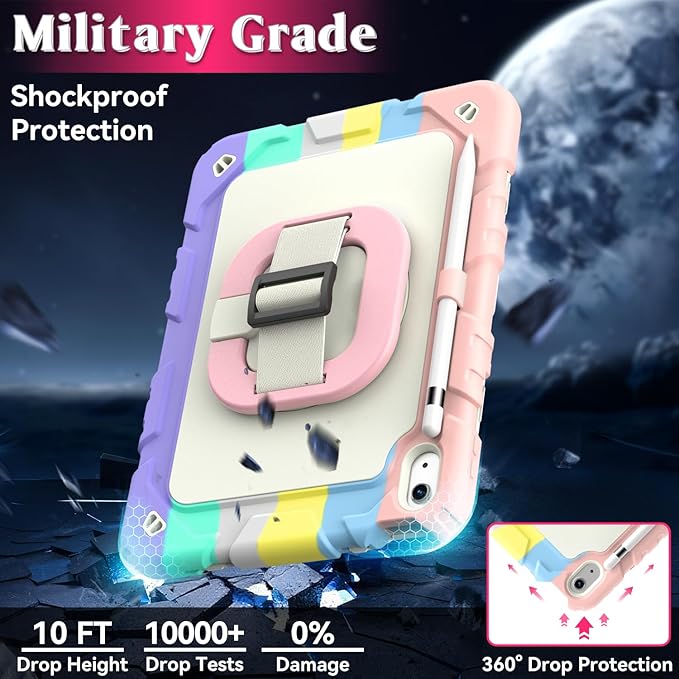 Grifobes for iPad A16 11th/10th Generation Case 2025/2022, for 11 Inch/10.9 Inch iPad Case Cover with Screen Protector, 360°Rotate Stand, Hand & Shoulder Strap, Pencil Holder, Camouflage