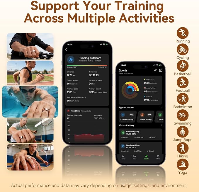 Smart Health Fitness Ring for Women & Men, Activity Tracker with Step Counter, Sleep Monitor & Stress Tracking, Waterproof, Compatible with Android & iOS, No Subscription Fee