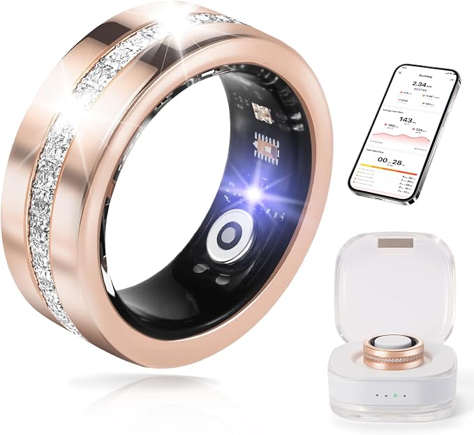Smart Ring for Women & Men - Health & Fitness Tracker with Heart Rate, Blood Oxygen, Sleep Monitoring, 128 Sports Modes, IP68 Waterproof, Gesture Control, No Subscription Fees (9#)