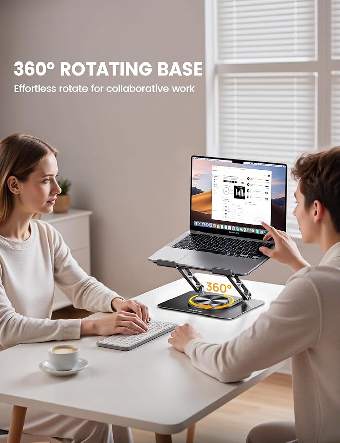 Lamicall Laptop Stand for Desk with 360 Rotating Base + Sturdy Adjustable Phone Stand for Desk