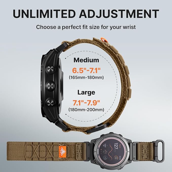 Bandletic Compatible with Garmin Instinct Watch Bands, Rugged Tactical Nylon for Fenix 8 47mm/7/6 Pro/5 Plus, Quick Fit 22mm Strap Fit for Forerunner 970/965/955/Approach S70/S62/S60/Epix 2 Pro/Quatix