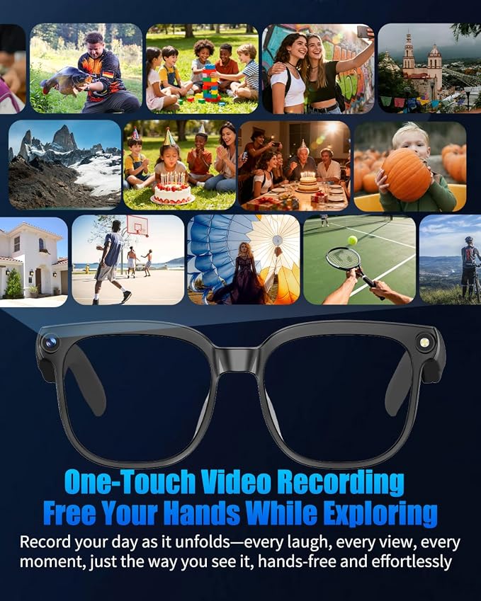 800W Ai Smart Glasses with Camera 1080P HD Video Recording, AI Translator for 160 Languages, GPT Object Recognition, Bluetooth Audio, Photochromic Lenses, 290mAh Long Battery for Travel Sports