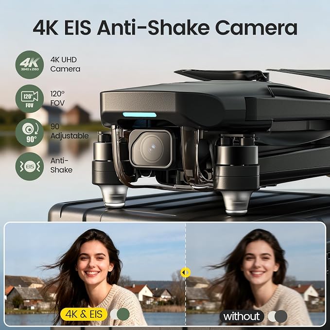 Holy Stone HS175G GPS Drone With 4K EIS Camera For Adults, 249g Foldable RC Quadcopter With Auto Return, Follow Me, 60 Mins Flight Time, Battery Fast Charge, Headless Mode, Upgraded HS175D