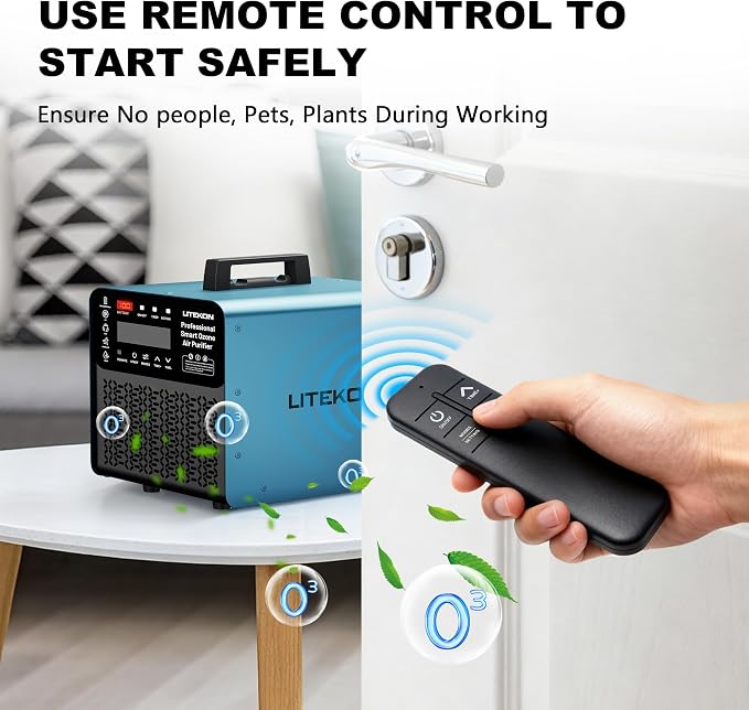 Original Ozone Generator Cordless with 2 x 5000mAh Battery&Quick Charger, 300,000mg/h Commercial Odor Remover Digital Ozonator Machine With Remote Control, Auto Timming for Large Space