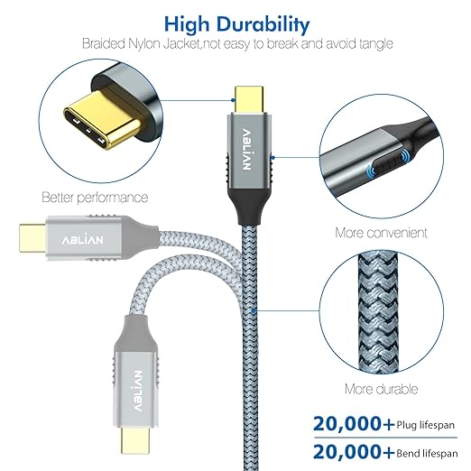 USB C to C Cable 6.6ft，USB 3.2 Gen 2 10Gbps Data Transfer, USB 100W,4K 60Hz USB C Display Cable Compatible with MacBook Pro/Air, iPad Pro, Galaxy S23, Dell XPS, and More