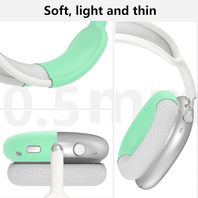 Silicone Case Cover for AirPods Max Headphones, Ear Pad Case Cover/Ear Cups Cover/Headband Cover for AirPods Max 2/1 (2026/2024/2020)(USB-C/Lightning), Accessories for Apple AirPods Max 2, Light Green