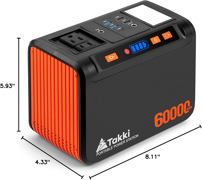Takki 250W Portable Power Station 222Wh Camping Backup Lithium Battery with Pure Sine Wave AC Outlet 110V Solar Generator for Camping CPAP Home Use Backup Emergency Laptop