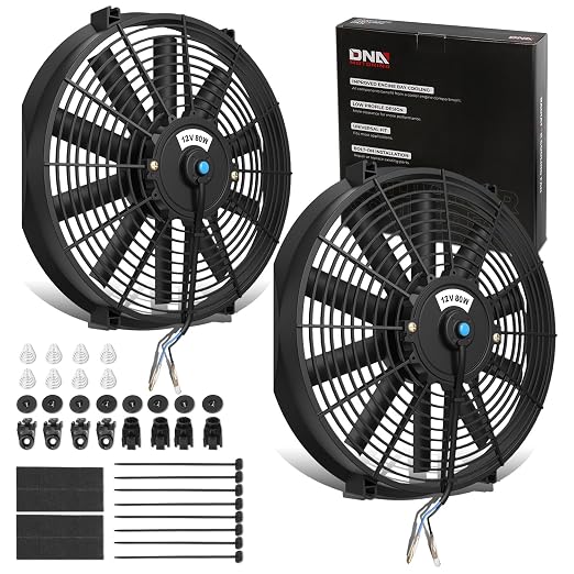 DNA Motoring 14 Inch High Performace Electric Cooling Slim Radiator Fan with Mount Kit, Black, 2PCS, RAF-14+FMK-X2