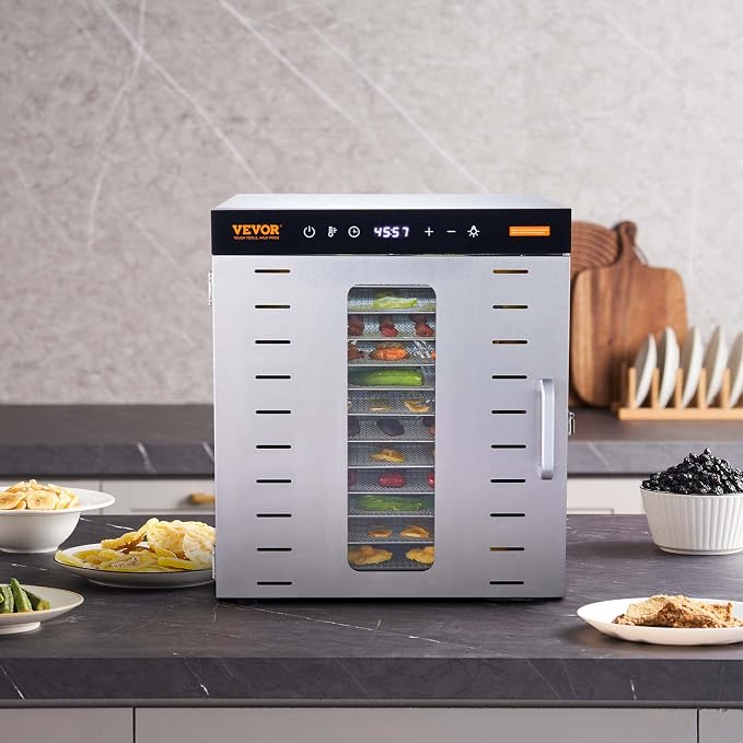 VEVOR Food Dehydrator, 10 Trays Stainless Steel Food Dehydrator Machine, 1000W Dehydrators with Digital Adjustable Timer & Temp, Dehydrator for Jerky Herb Meat Beef Fruit Dog Treats and Vegetables