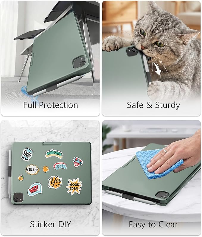 BABG for iPad 10th 11th (A16) Case with Keyboard&iPad Air 11(M4,M3,M2),360°Swivel,7 Use Modes,Rainbow Backlight Keyboard for iPad Pro 11(1st/2nd/3rd/4th Gen)&iPad Air 5th/Air 4th- Green