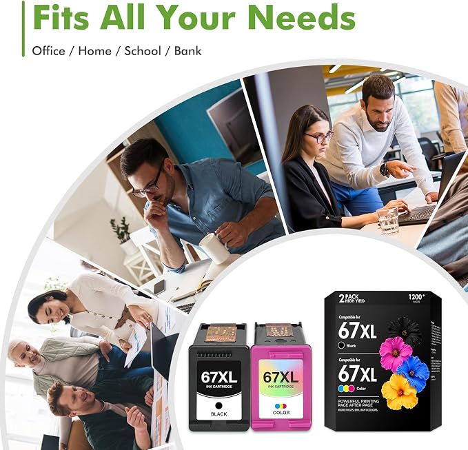67 67XL Ink Cartridge Black/Color Combo Pack 2800e 2855e Replacement for HP67XL Work for HP Deskjet 2700 2755e 4255e 4155e 2827e 2852e 2700e Envy 6055e 6000 6400 6455e Printer (1 Black,1 Tri-Color)