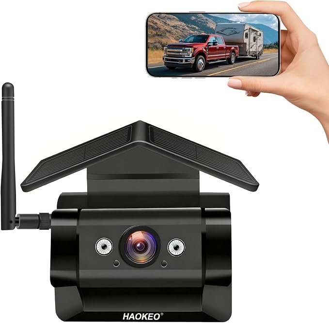 HA7 Magnetic Solar Wireless Backup Camera Rechargeable Battery IP69 Waterproof 1080P Night Vision Rear/Front View WiFi Camera No Wiring for Boat Trailer/RV/Truck/Camper for iPhone Android