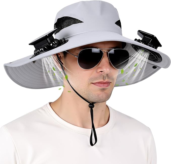 Hat with Fans Solar Power, UPF 50+ Wide Brim Sun Hat, Fishing Essentials for Hiking Beach Summer Safari