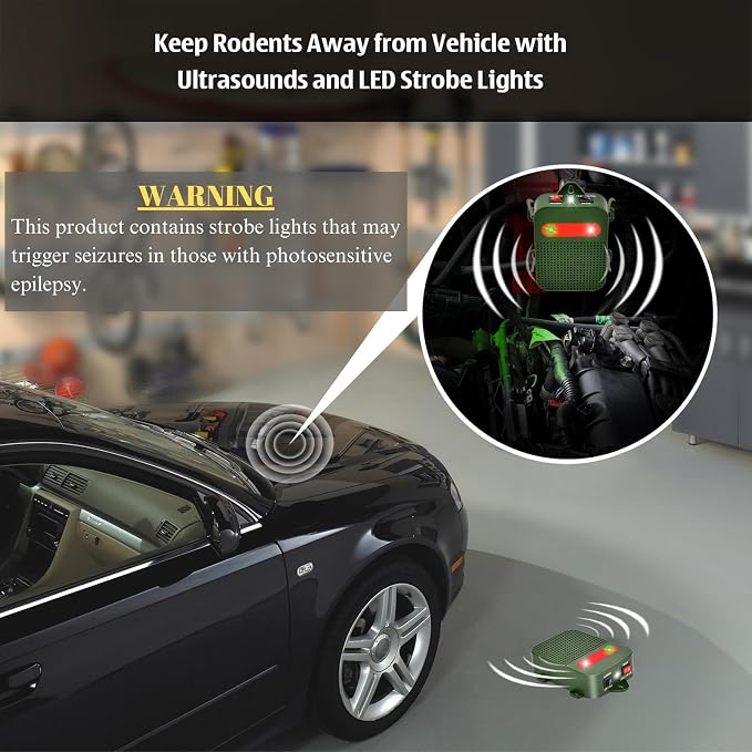 Mouse Repellent Battery Operated Rodent Repellent for Car Engines Under Hood Ultrasonic Mice Repeller for Cars Indoor Garage RV Attic Rat Deterrent