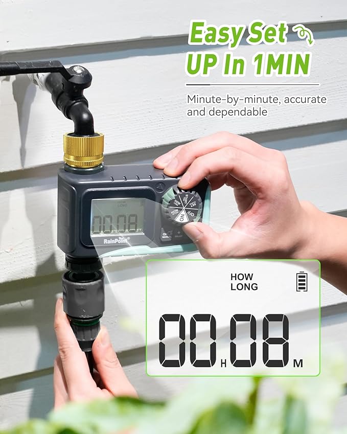 RainPoint Hose Timer & 25FT Soaker Hose, Water-Saving Auto-Irrigation System