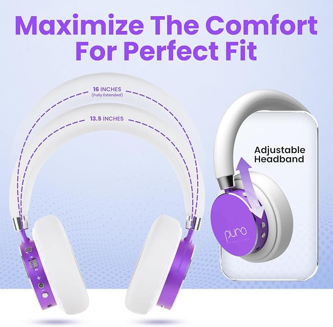 Puro Sound Labs Kids Wireless Headphones – Volume-Limiting 85dB, Built-in Mic, Studio-Grade Sound, 20-Hour Battery Life, Comfortable & Easy to Connect Kids Bluetooth Headphones – BT2200 Plus, Purple