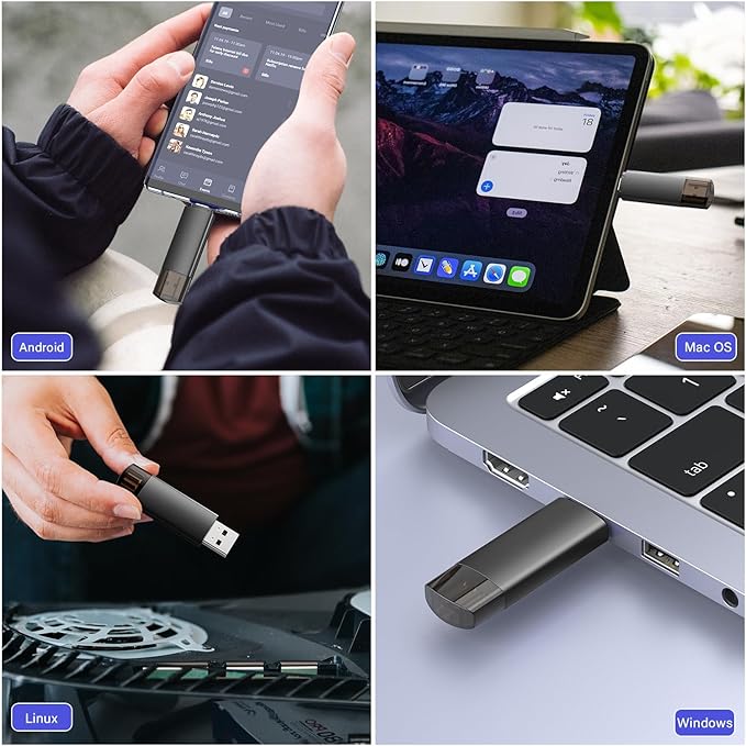 JOIOT 512GB USB C Flash Drive Dual USB 3.0 Flash Drive Type C + USB A Portable Type-C Flash Drive 2-in-1 USB-C Thumb Drive for Smartphone Tablet Computer Mac iPhone 16 Black