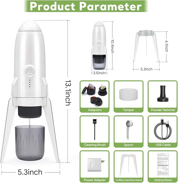3 in 1 Portable Espresso Machine On the Go, Electric Espresso Maker Self-Heating,Mini backpacking Coffee Maker Compatible With NESPRESSO Pod,DolceGusto Pod and Ground Coffee For Travel
