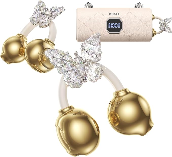 Clip On Earbuds with Detachable Diamond Butterfly Earrings, Bluetooth 6.0 Open Ear Earbuds for Women, Led Display Leather Texture Charging, Comfortable Fit for Small Ear, Daily Wear&Gifts, X22 Beige