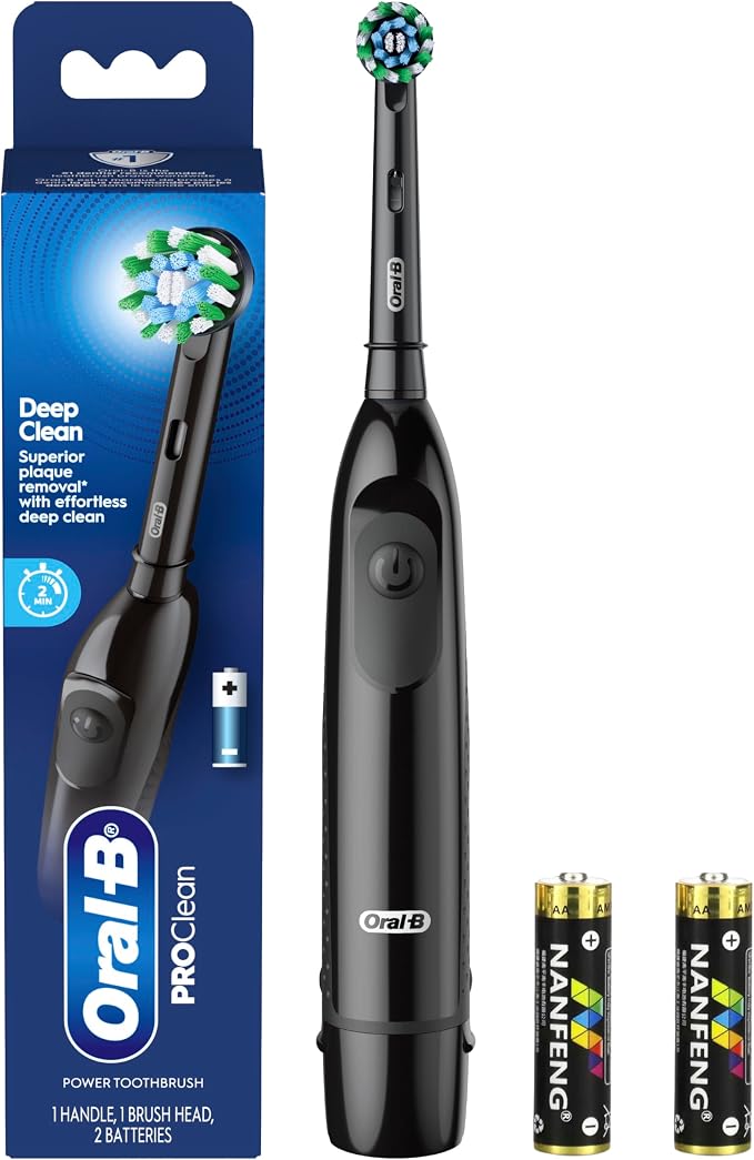 Oral-B Pro 100 CrossAction, Battery Powered Toothbrush, Black, 1 Count (Pack of 1)
