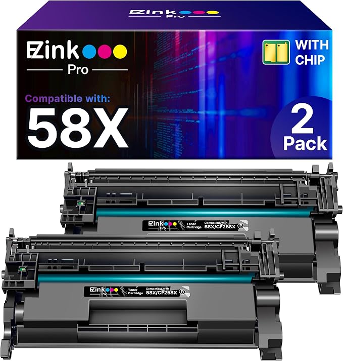 E-Z Ink Pro 58X HP Toner Cartridge High Yield Replacement for HP 58X CF258X 58A CF258A Compatible with HP LaserJet MFP M428fdw M428fdn M428dw M404 M428 Pro M404n M404dn M404dw, 2 Pack (with Chip)