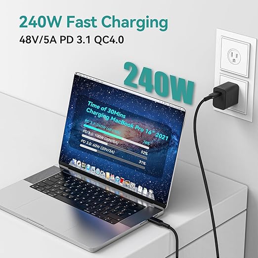 USB4 for Thunderbolt 5 Cable 3.3ft (1m) 80Gbps, 240W PD Fast Charging, 16K/8K Video, Compatible with MacBook Pro/Air, iPad Pro, Dell XPS, Surface Laptop, Galaxy Book