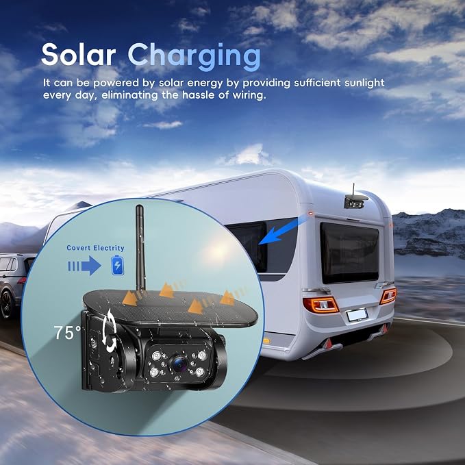 Dual Magnetic Solar Wireless Backup Cameras with 7'' HD 720P Monitor System, 1-Min Install-Free IP69 Waterproof Night Vision Reverse Camera for Trailer/Truck/RV/Camper/Tractor