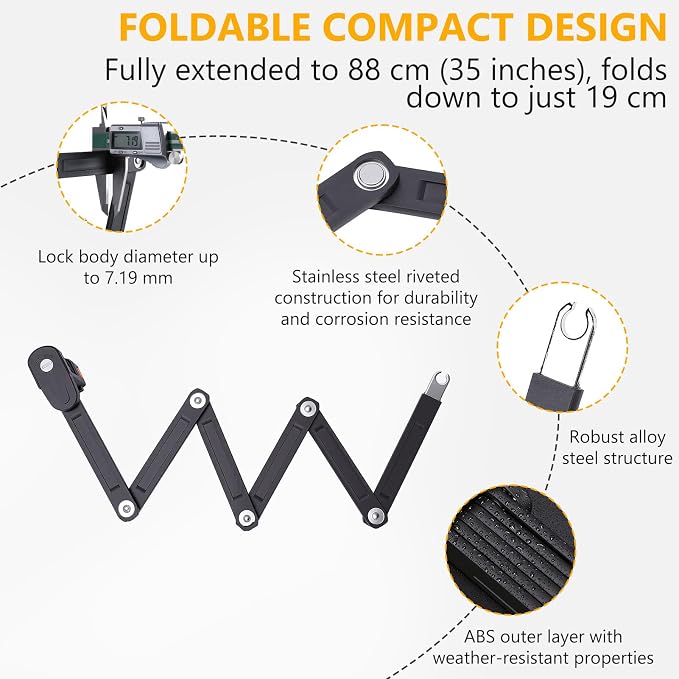 Folding Bike Lock, 4 Digit Combination High Security Anti Theft Lock, Compact Folding Bike Lock with Mount Bracket for Bikes, Scooters and Motorcycles