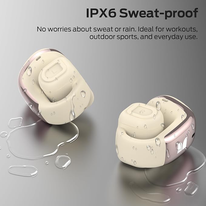 Monster Airclip AC210 Open Ear Headphones, Clip-On Earbuds, Lightweight Comfort, Secure Fit, Crystal-Clear Call, IPX6, 36H Playtime, Bluetooth 6.0 Wireless Earbuds for Running/Cycling/Gym (White)