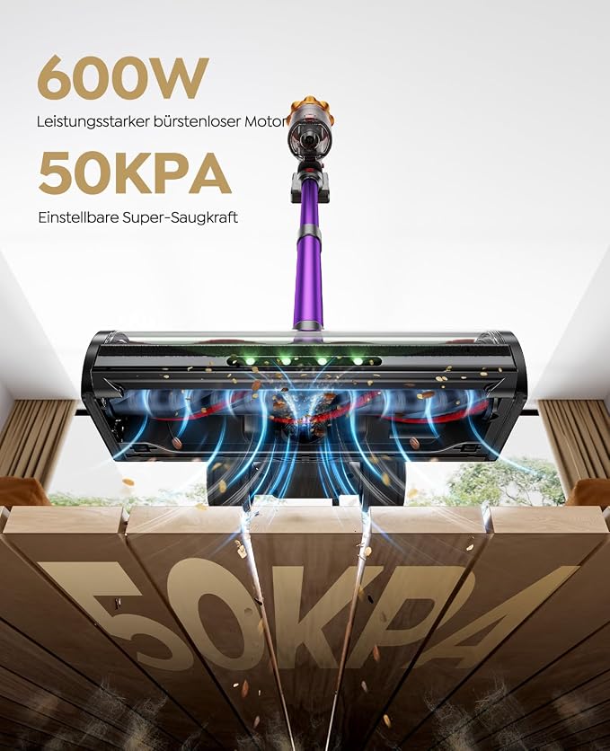 Cordless Vacuum Cleaner, 600W/50KPA/65Mins(ECO Mode) Vacuum Cleaners for Home, Self-Standing Stick Vacuum with Wall Mount Charging and Auto Mode, Handheld Vacuum for Pet Hair/Carpet/Floor