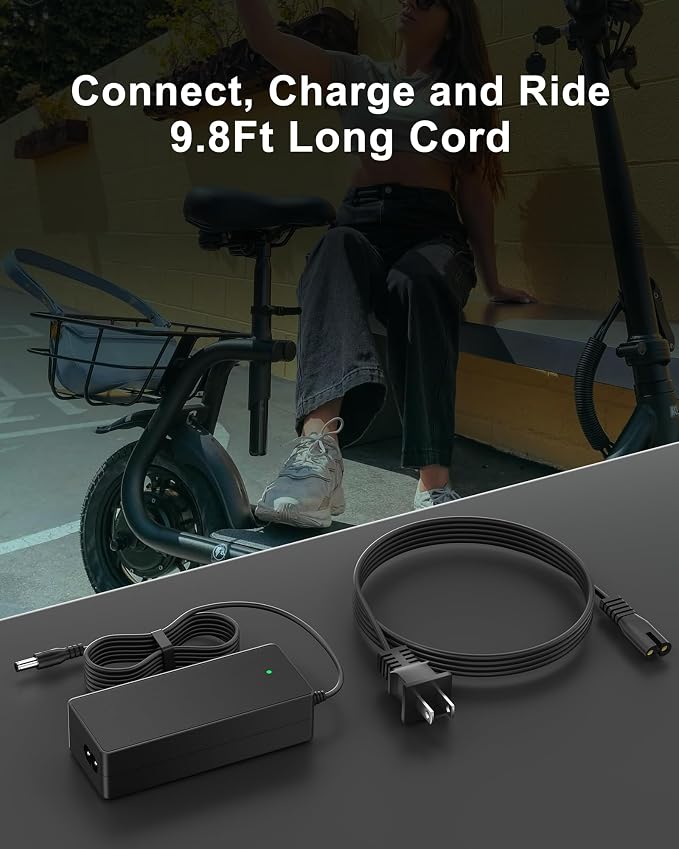 VHBW 42V Compatible with Phantomgogo Electric Scooter R1 Charger, Smart Safety Protection, Fast Charging, LED Indicator, Portable Power Adapter Replacement