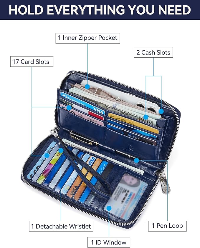 BOSTANTEN Leather Wallet for Women RFID Blocking Zip Around Credit Cards Holder Phone Clutch