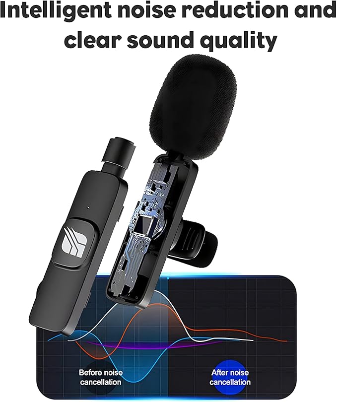 SPEC Portable External Wireless Bluetooth Lavalier Clip On Lapel Microphone for Live Streaming, Video Recording, TIK Tok Live, Facebook Live, YouTube Live Streaming for iPhone (Black)