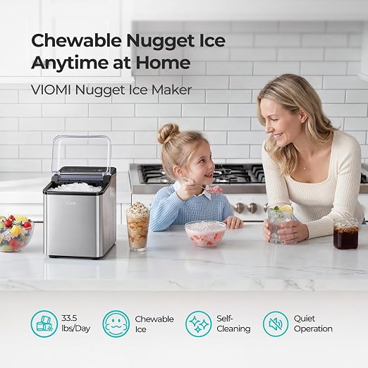 Viomi Nugget Ice Maker Countertop, Chewable Pebble & Pellet Ice Machine with Self-Cleaning Pump, 33.5lbs/24H Crushed Ice for Home, Kitchen, Bar, RV, Party, Outdoor, Stainless Steel