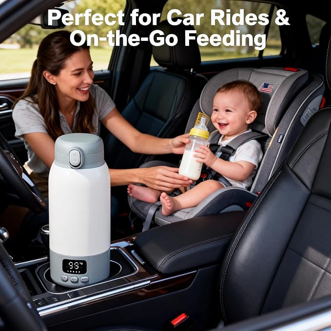 17oz Portable Bottle Warmer for Travel, Milk Warmer, Portable Water Warmer for Breastmilk & Formula, Bottle Warmer On The Go, Fast and Even Heating, Leakproof, with Adapter