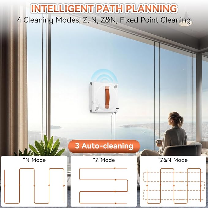 MIXILIN Window Cleaning Robot, 3000Pa Auto Windоw Cleaner Robot with Intelligent Path Planning & Edge Detection, Anti-Drop Prоtection, Dual Spray, Cleaner Tool for Tiles Railing Glass