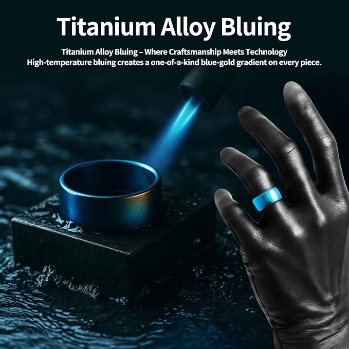 Mirlray Smart Ring for Women & Men, Smart Ring Health Tracker, Blood Oxygen & Heart Rate Monitor, Long Lasting Battery Sleep Ring, Waterproof Fitness Ring (Ti-Blue, 12)