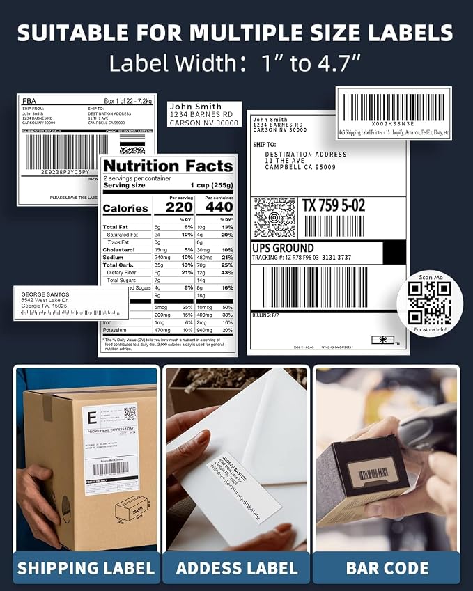 Phomemo Bluetooth Thermal Printer for Shipping Packages - Wireless Label Printers for Small Business with Phone&Pad&PC, 241BT Shipping Label Printer Compatible with Amazon, Shopify, USPS, Temu