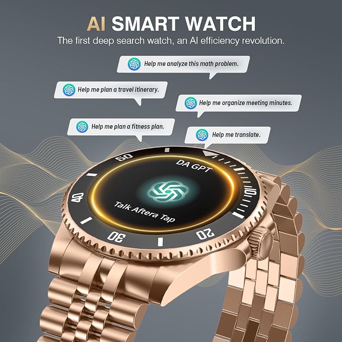 SOUYIE AI Smart Watch for Men, 1.19" AMOLED 44mm, 24/7 Heart Rate Blood Pressure Blood Oxygen Sleep Monitor, 107 Sports Tracker, IP67 Waterproof, Bluetooth Call Voice Assistant, for Android iOS Gold