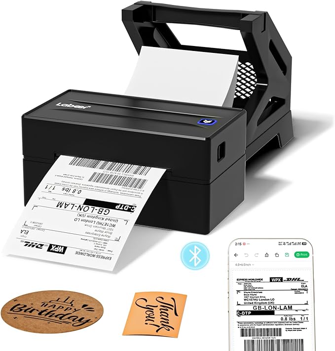 Labeer Thermal Shipping Label Printer with Holder, 4x6 Wireless Bluetooth Shipping Label Printer for Small Business, Compatible with iPhone, Android, Windows, Mac, Chromebook, USPS, Shopify