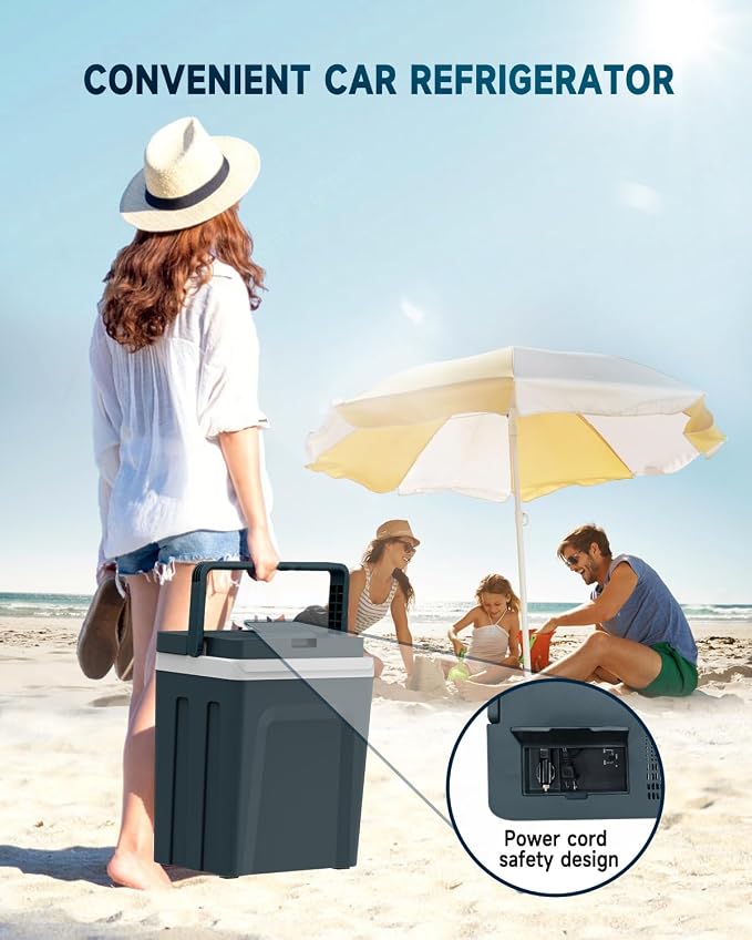 SubSun Electric Cooler & Warmer with Handle 32 Quart (30L), Portable Thermoelectric Fridge, 12V Car Refrigerator, 12V/24V DC 110～240 V AC for Outdoor Camping Travel Home Use, Grey