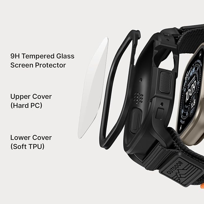 Bandletic Rugged Case with Band Compatible with Apple Watch 49mm(Ultra 3/2/1),46mm(Series 11/10), 45mm(Seriess 9/8/7),44mm(SE3/SE2/SE/6/5/4), Protective Cover Sport Accessories for iWatch Men