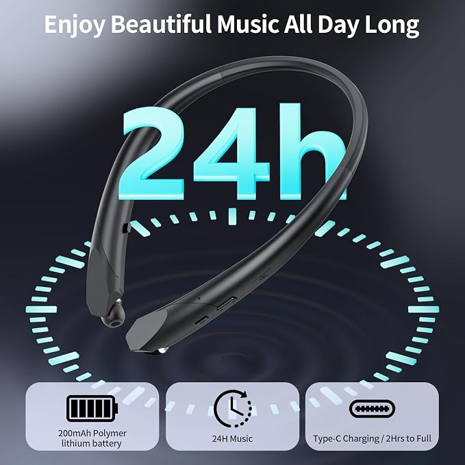 Neckband Bluetooth Headphones Retractable, Wireless Headset with Mic, IPX5 Sweatproof Earphones, 22H Playtime & Dual Connectivity for Sports Running Workouts (Black)