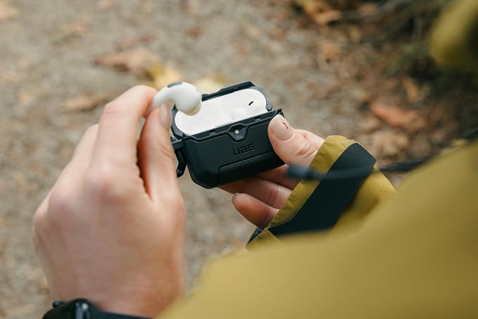 URBAN ARMOR GEAR UAG Designed for AirPods Pro 3rd Gen Case, Rugged Military Grade Drop Proof Protective Cover with Detachable Carabiner Clip & Secure Lip Closure, Scout Black