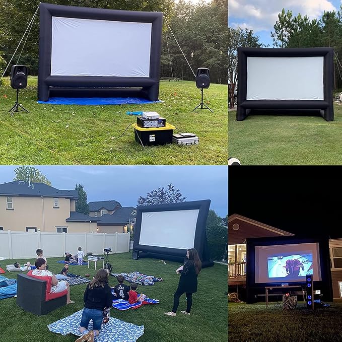 20 Feet Inflatable Movie Screen Outdoor Theater Blow Up Projection Screen with Carry Bag Blower for Front and Rear Projection Home Theater Backyard Pool Fun