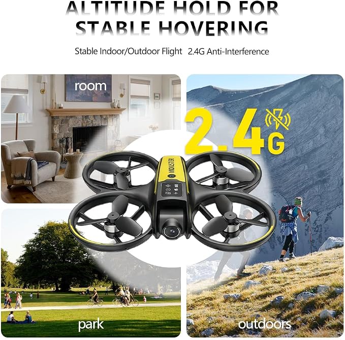 CloudWings Drone with camera for kids and Remote – Beginner RC Drone for Kids with Brushless Motor, Optical Flow Hover, One-Key Takeoff, FPV Video （black and yellow 1 Batteries)