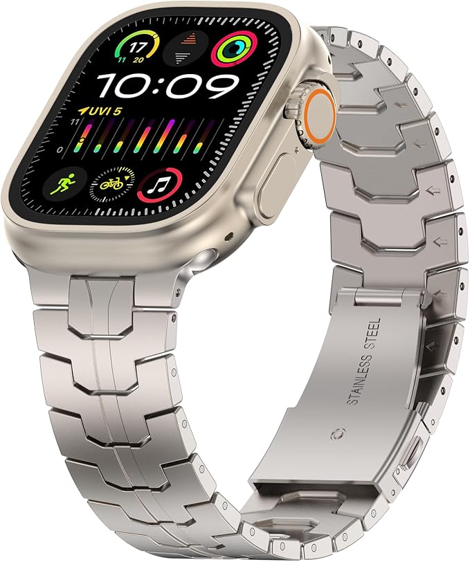 MioHHR Titanium Band Compatible for Apple Watch Ultra 49mm/ Series 10 46mm/ Series 9/8/7 45mm /SE 44mm, Adjustable Titanium Metal Strap Band with Scratch-Resistant Coating for Men, Frosted Silver