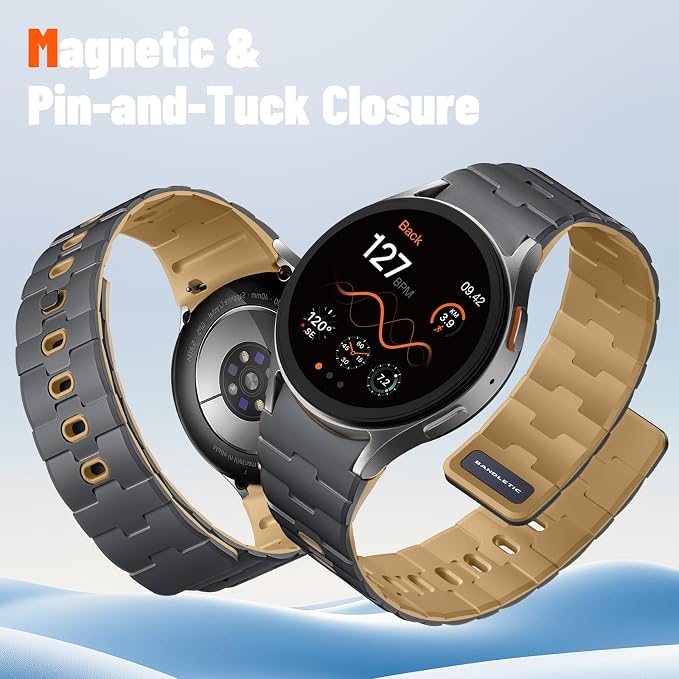 Bandletic No Gap Magnetic Band Compatible with Samsung Galaxy Watch 7 6 5 4 FE 40mm 44mm/for Galaxy Watch 6 4 Classic 43mm 47mm 42mm 46mm/Watch 5 Pro 45mm, 20mm Soft Silicone Watch Bands for Men Women