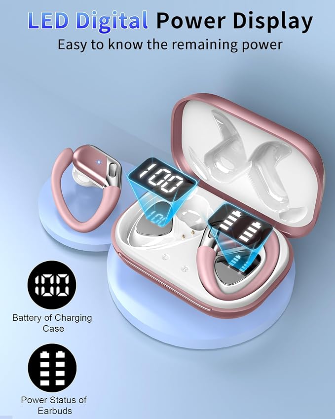 Hupoaf Wireless Earbuds Sport with Earhooks, 2026 Bluetooth 5.4 Headphones with 4 ENC Noise Canceling Mics, 50H Stereo Earphones for Running/Gym/Workout, IP7 Waterproof Over Ear Buds for Android/iOS