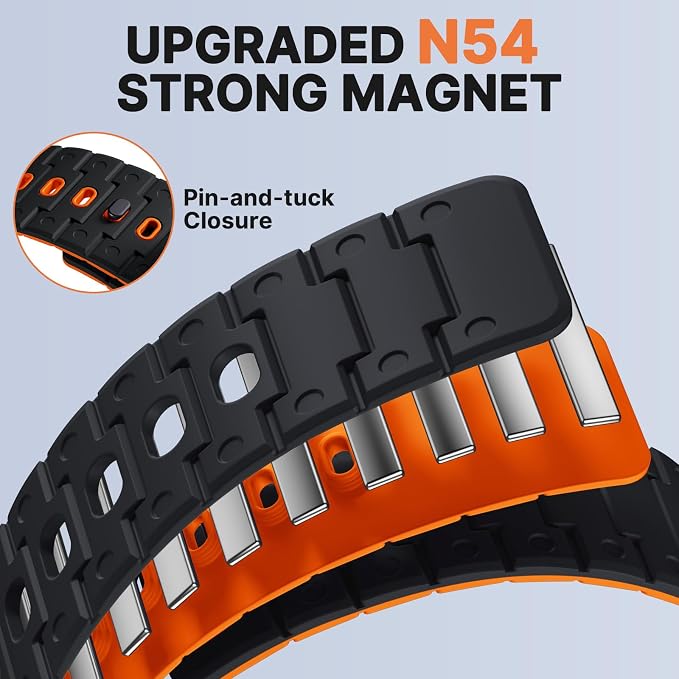 Bandletic Magnetic Silicone Watch Band - 20mm Quick Release Watch Bands, Breathable Soft Sport Outdoor Rugged Straps Compatible with Samsung Watch 7 Bands for Men Women, Black/Orange